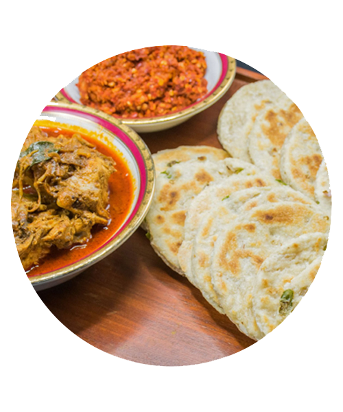 Fried Chicken curry, Lunumiris with 5 Coconut Roti